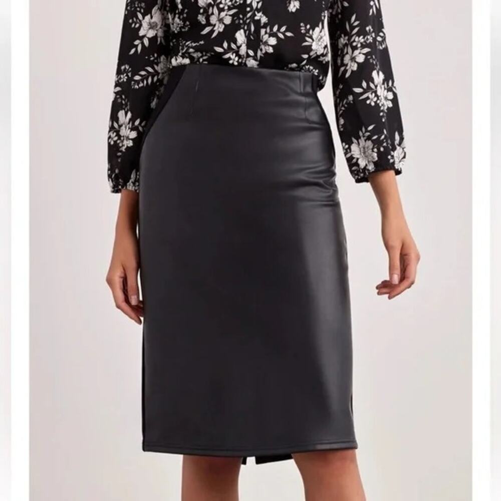 ELLEN TRACY NWT $89 Vegan Leather Ponte BROWN Pencil Skirt Size M - Picture 3 of 9